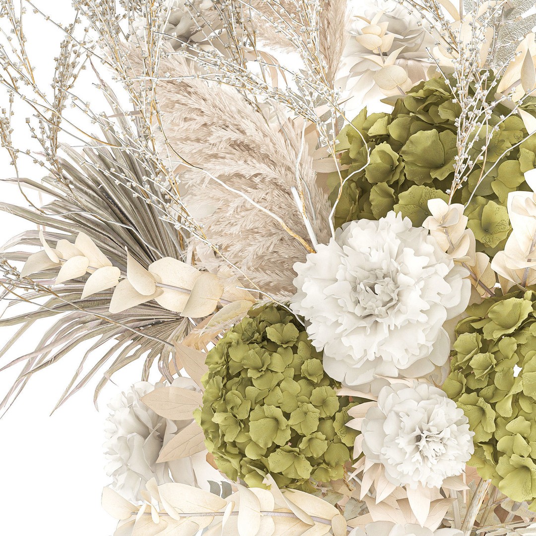 Dried Flowers Bouquet 3D Model – Modern Glass Vase, Game Ready - View 14