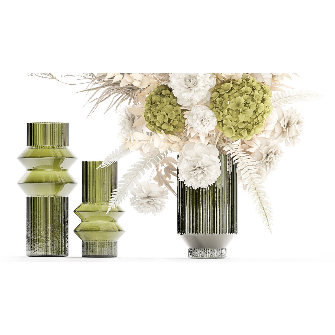 Dried Flowers Bouquet 3D Model – Modern Glass Vase, Game Ready - View 5