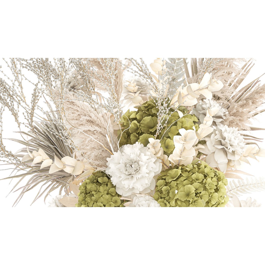 Dried Flowers Bouquet 3D Model – Modern Glass Vase, Game Ready - View 6