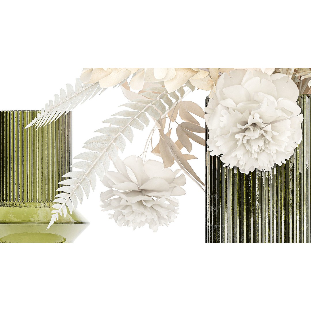 Dried Flowers Bouquet 3D Model – Modern Glass Vase, Game Ready - View 8
