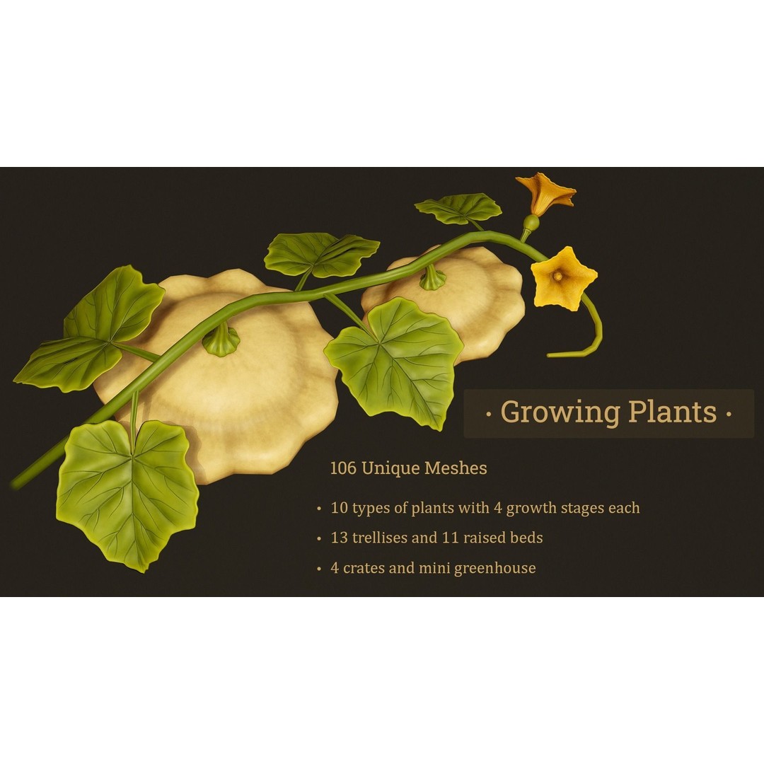 Growing Farm Plants Pack 3D Model – Low Poly Game Asset, FBX, Unity, Unreal - View 3