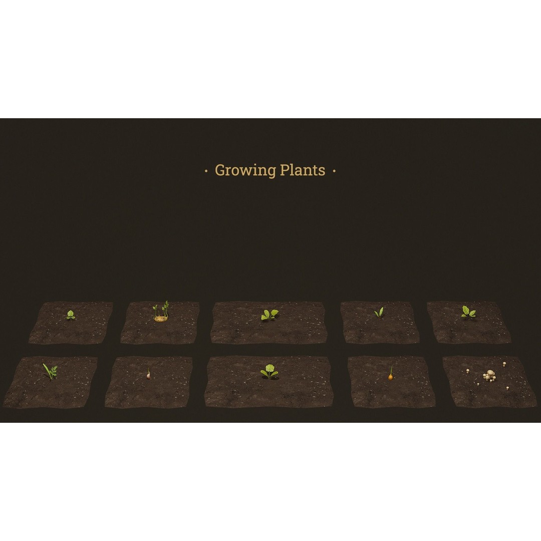 Growing Farm Plants Pack 3D Model – Low Poly Game Asset, FBX, Unity, Unreal - View 4