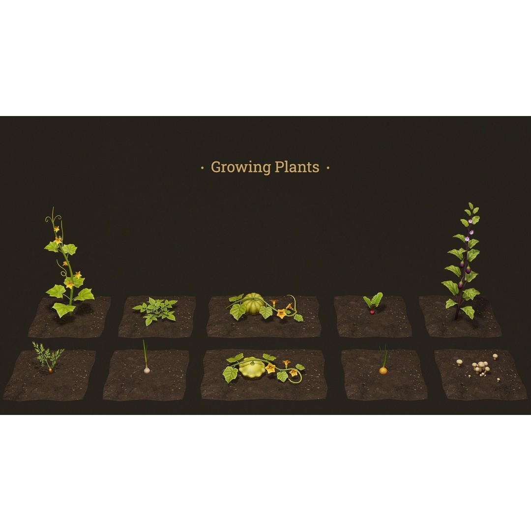Growing Farm Plants Pack 3D Model – Low Poly Game Asset, FBX, Unity, Unreal - View 5