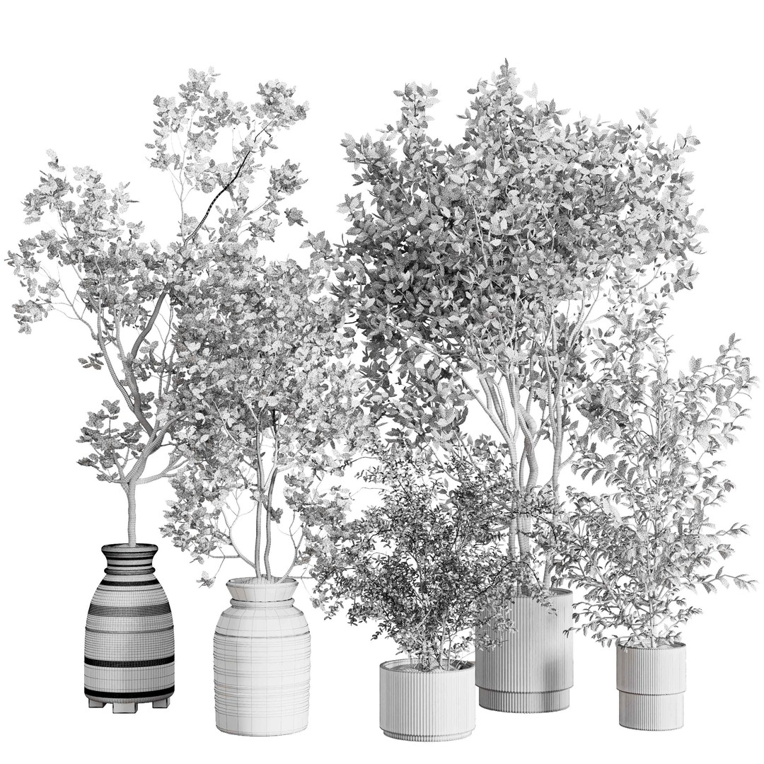 Indoor Plant 3D Model – Low Poly Pot Tree in Wooden Vase, FBX, OBJ