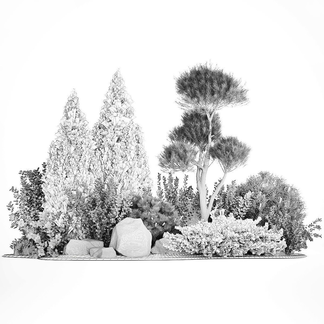 Alpine Hill 3D Model – Decorative Plants with Juniper, Pine, and Bushes