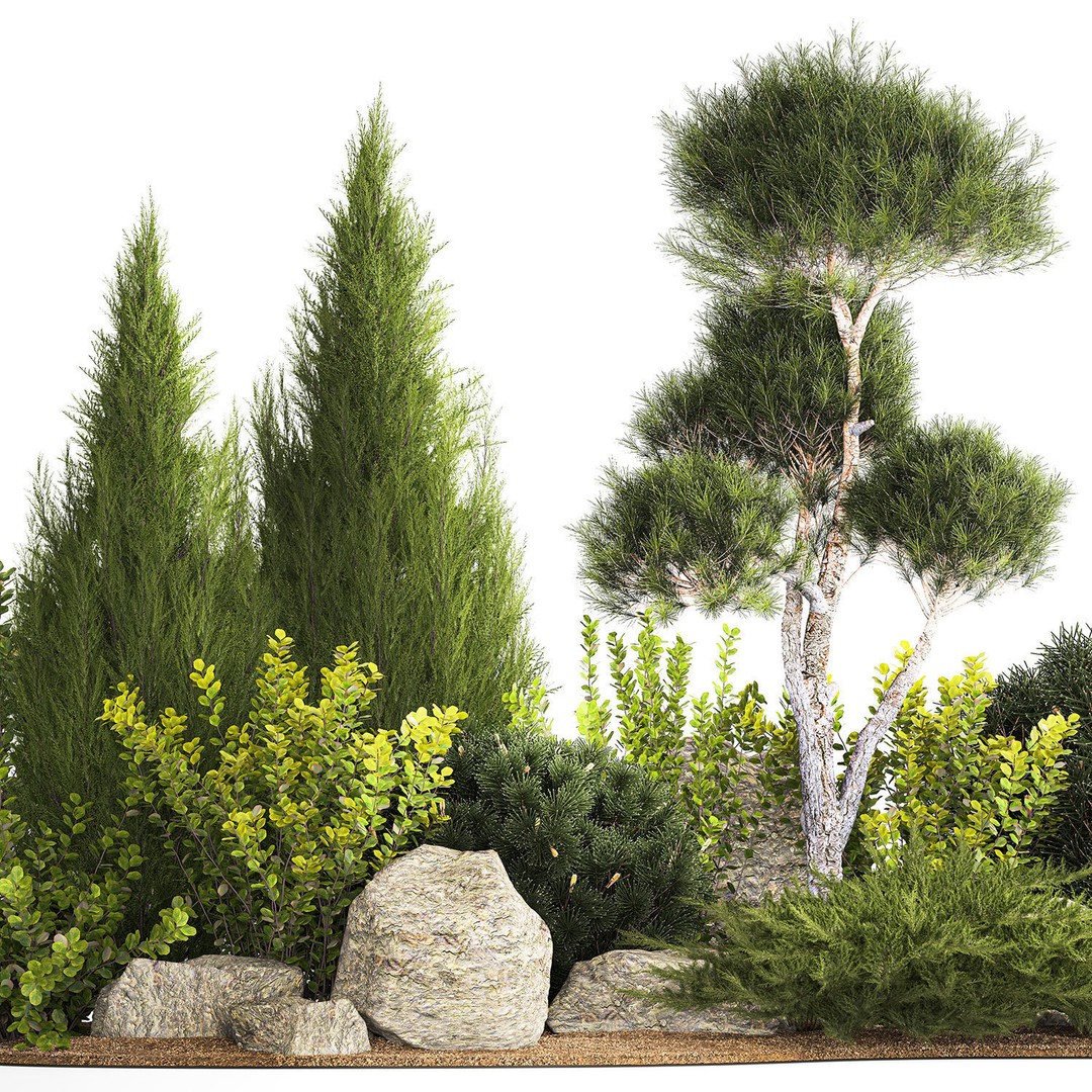 Alpine Hill 3D Model – Decorative Plants with Juniper, Pine, and Bushes - View 10