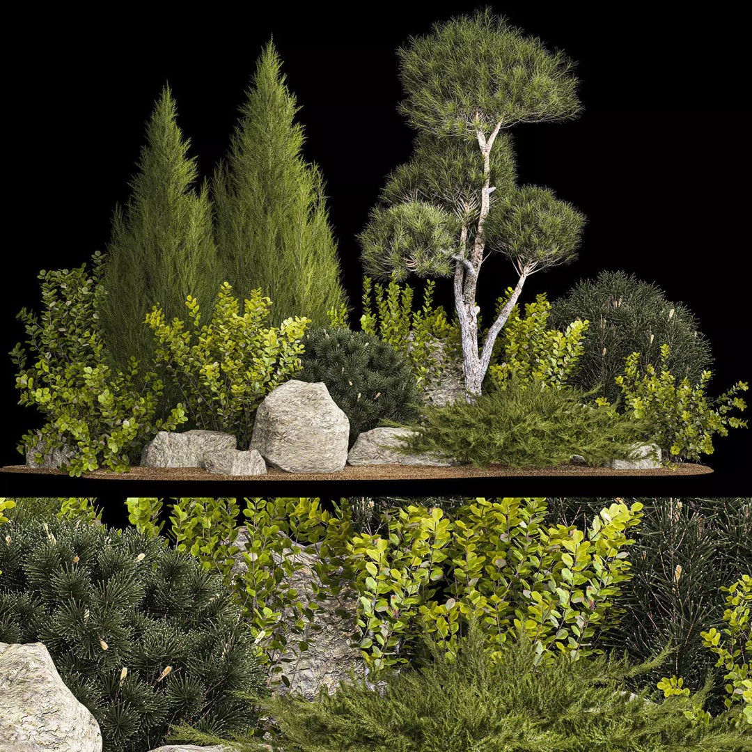 Alpine Hill 3D Model – Decorative Plants with Juniper, Pine, and Bushes - View 2