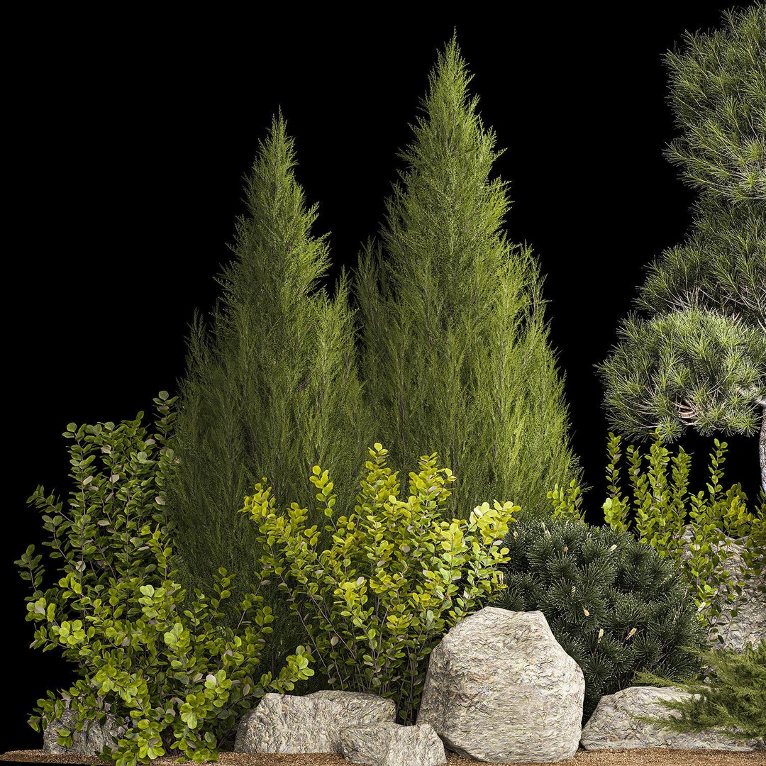 Alpine Hill 3D Model – Decorative Plants with Juniper, Pine, and Bushes - View 5