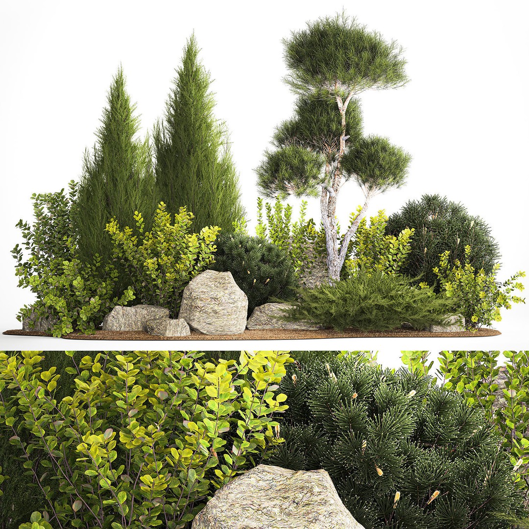 Alpine Hill 3D Model – Decorative Plants with Juniper, Pine, and Bushes - View 8