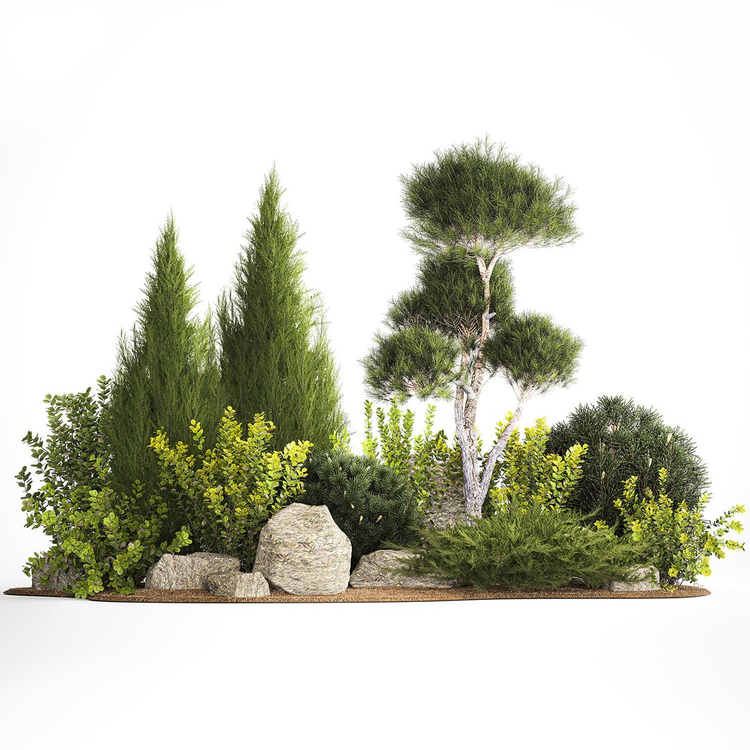 Alpine Hill 3D Model – Decorative Plants with Juniper, Pine, and Bushes - View 9