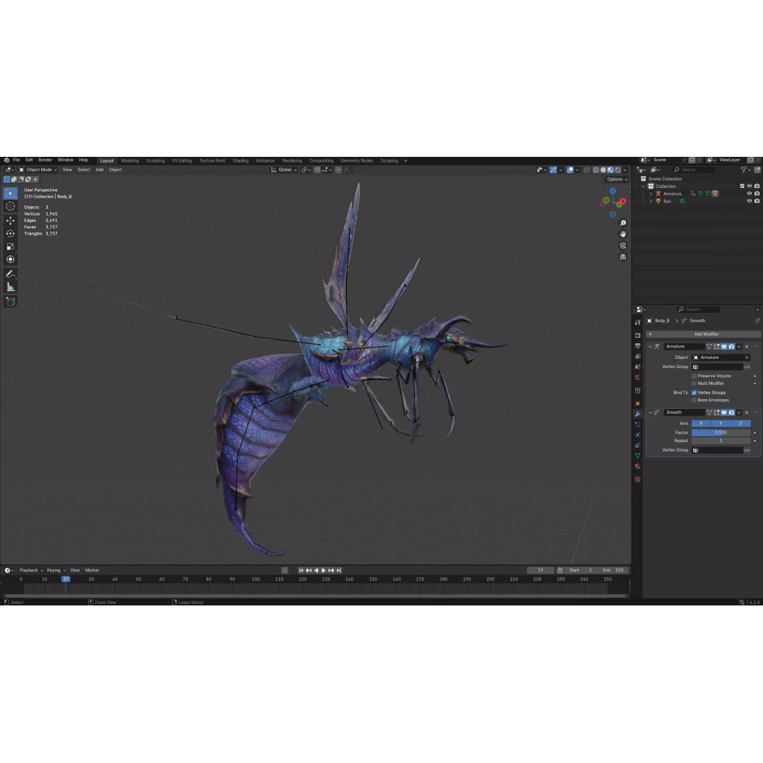 Bee Monster-B2 3D Model – Low Poly Animated Insect, FBX, Blender - View 19