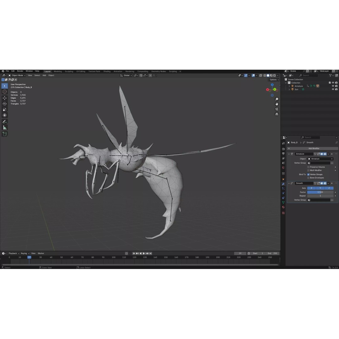 Bee Monster-B2 3D Model – Low Poly Animated Insect, FBX, Blender - View 20