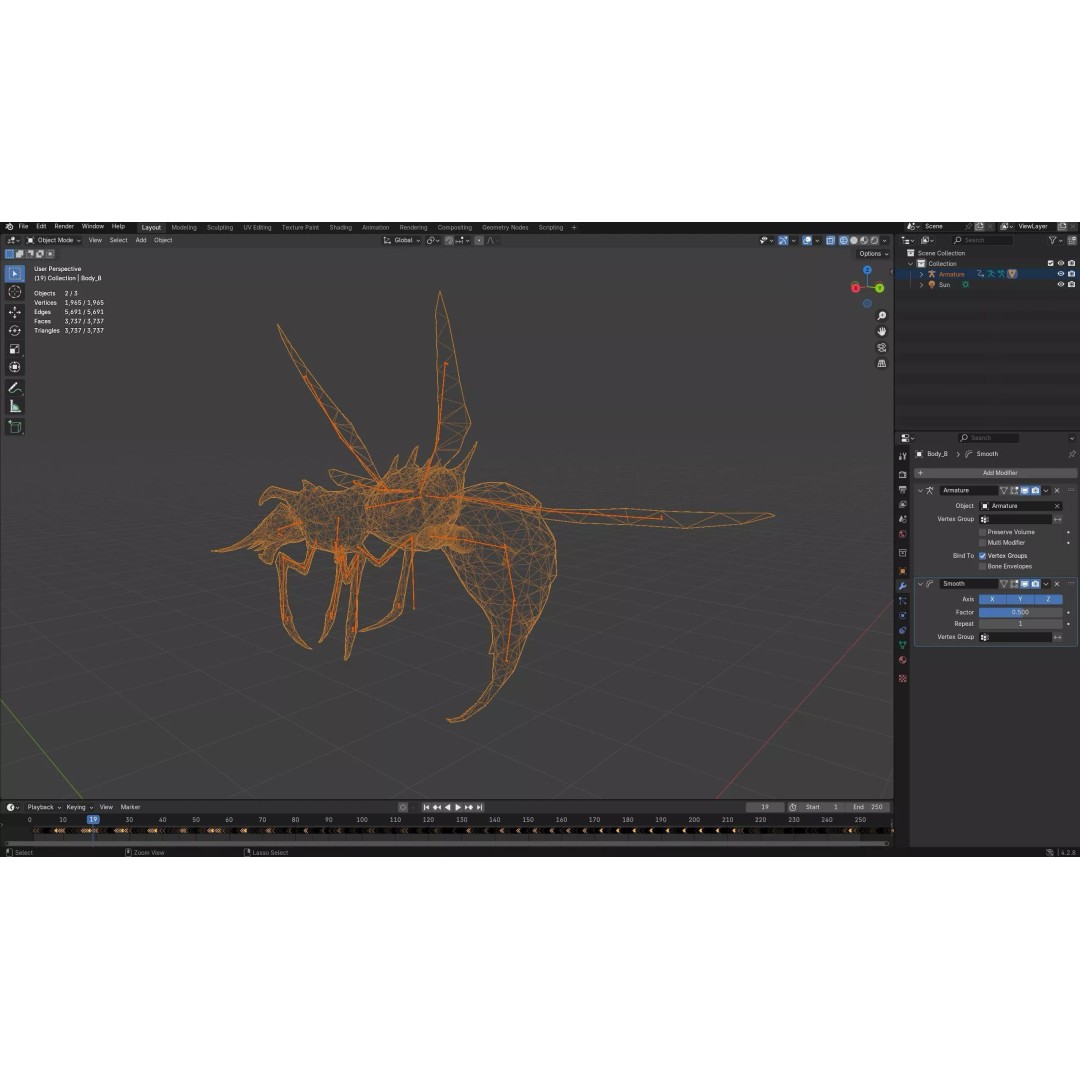 Bee Monster-B2 3D Model – Low Poly Animated Insect, FBX, Blender - View 21