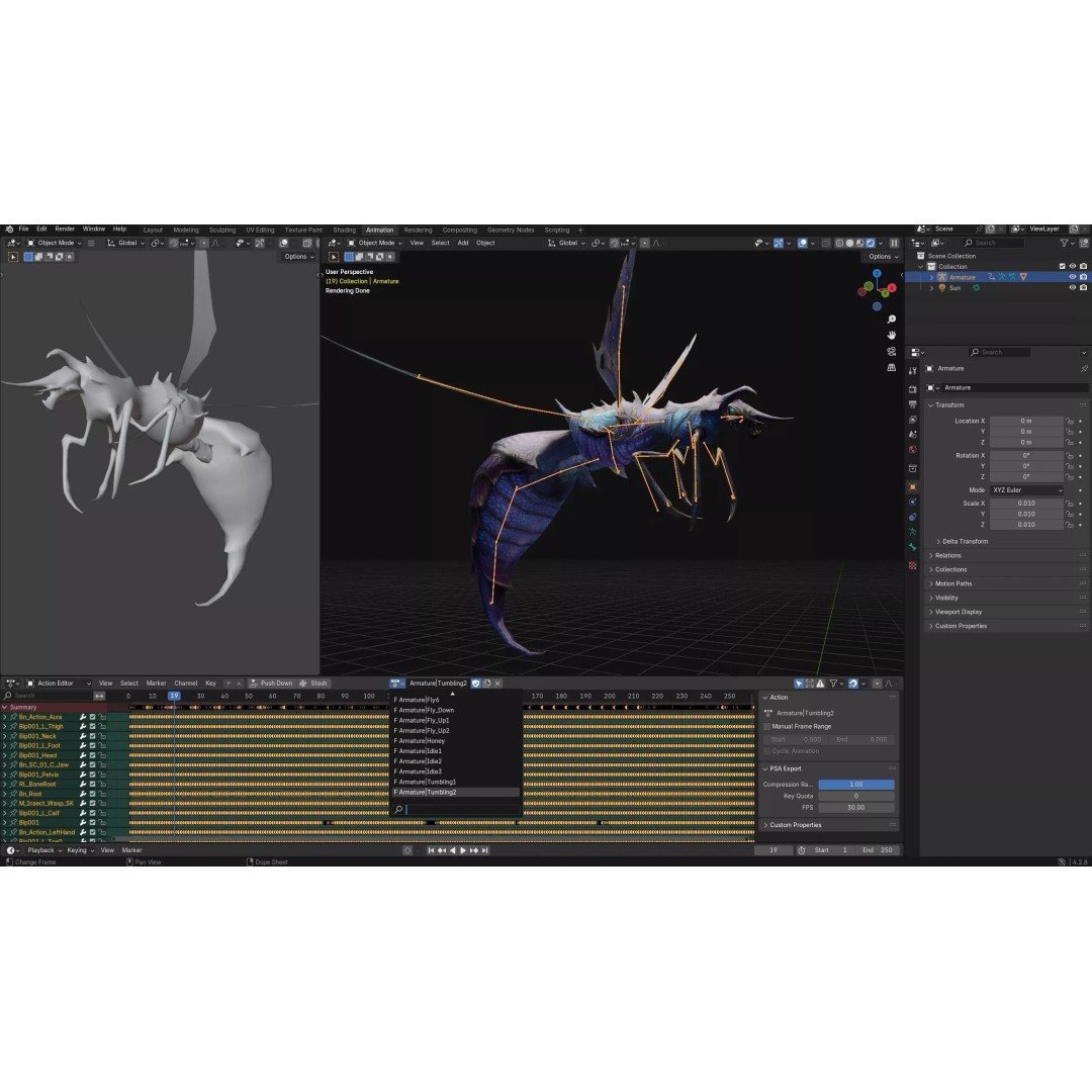 Bee Monster-B2 3D Model – Low Poly Animated Insect, FBX, Blender - View 22