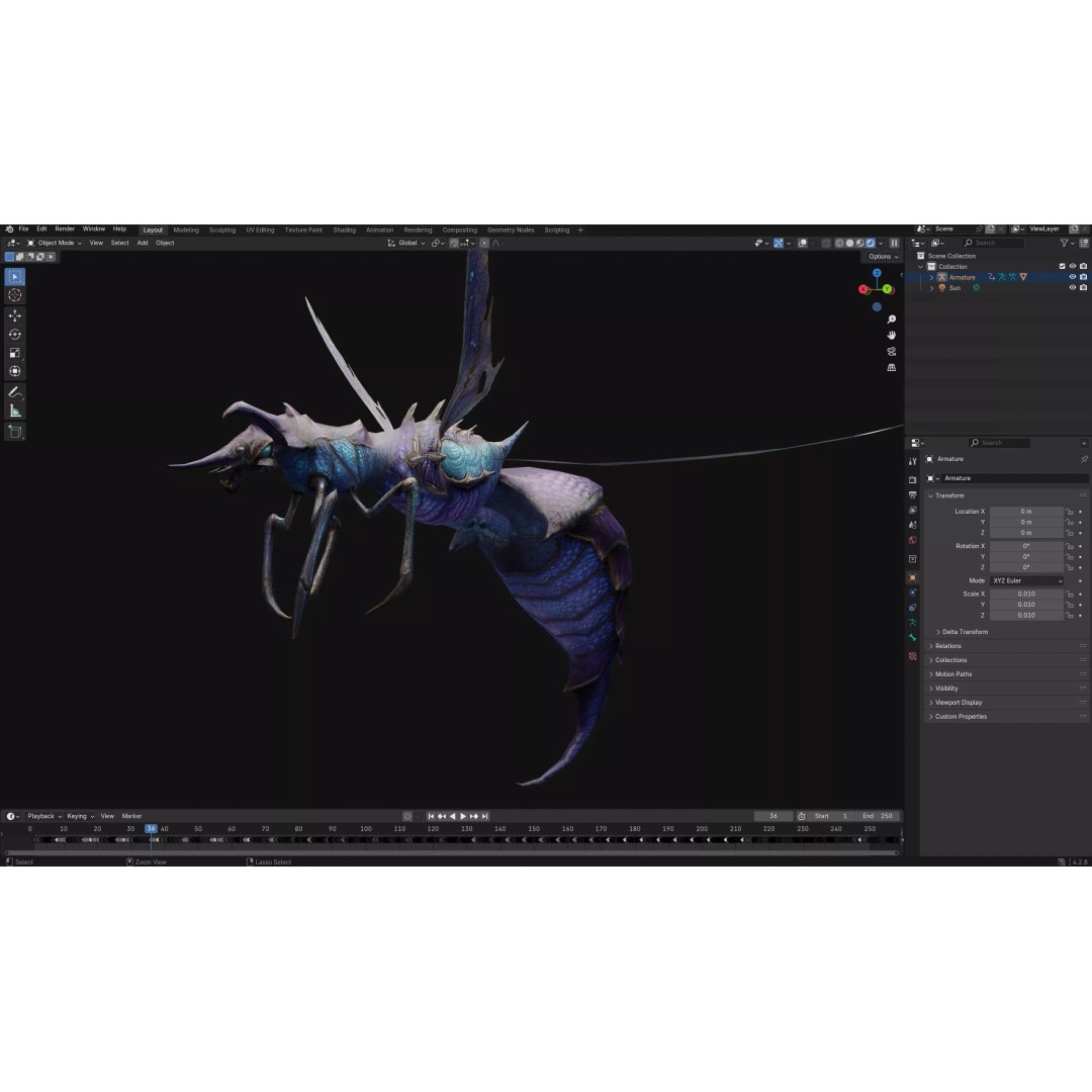 Bee Monster-B2 3D Model – Low Poly Animated Insect, FBX, Blender - View 23