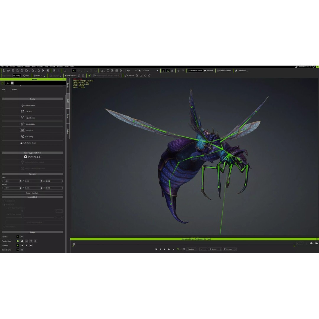 Bee Monster-B2 3D Model – Low Poly Animated Insect, FBX, Blender - View 24