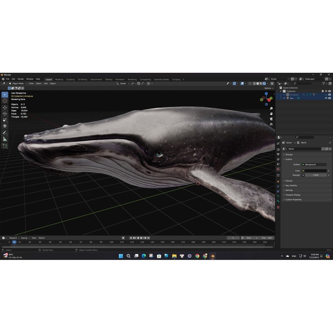 Whale 3D Model – Animated PBR Rigged Asset for Blender, FBX