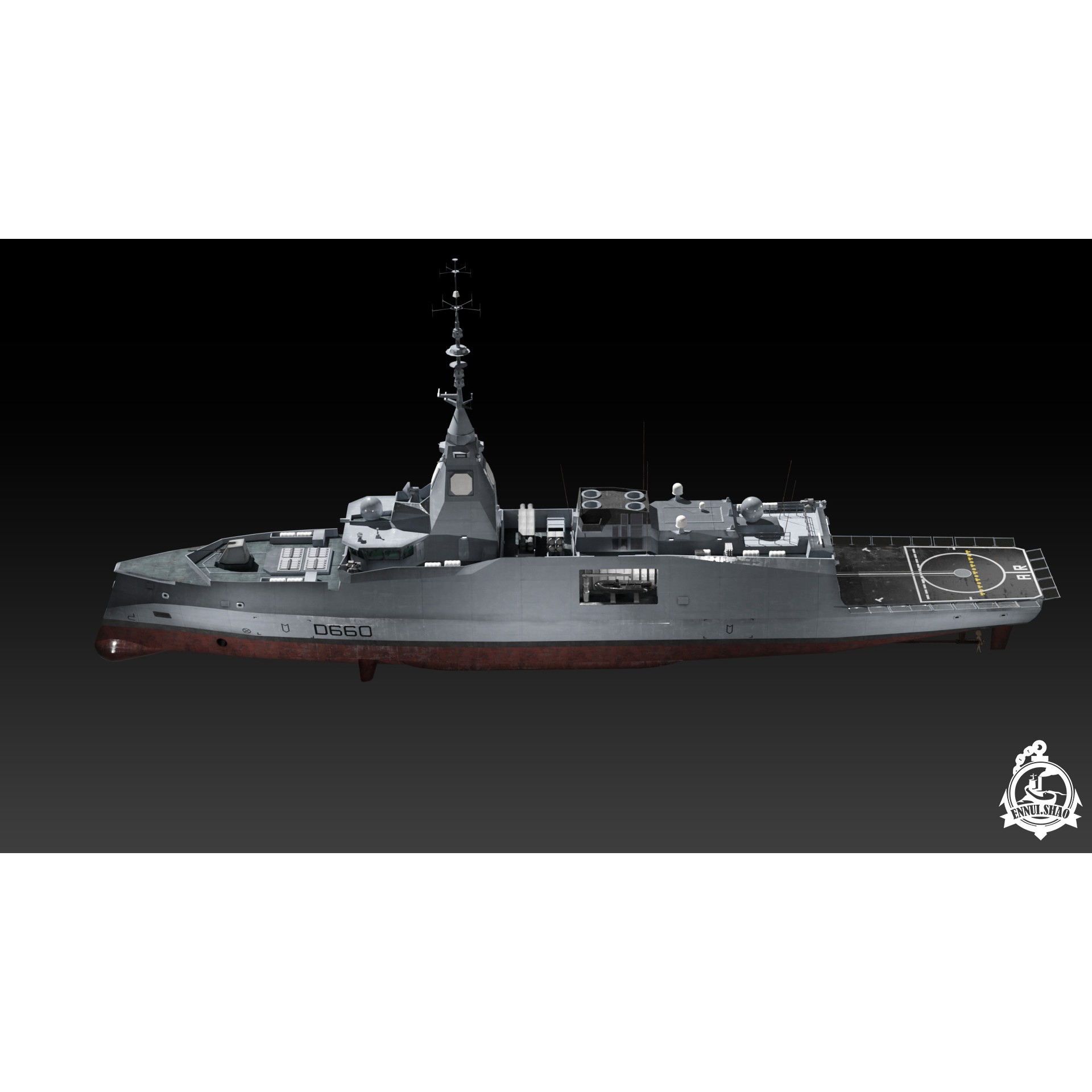 FDI Frigate FS Amiral Ronarc'h - Low-Poly Game-Ready 3D Model - View 13