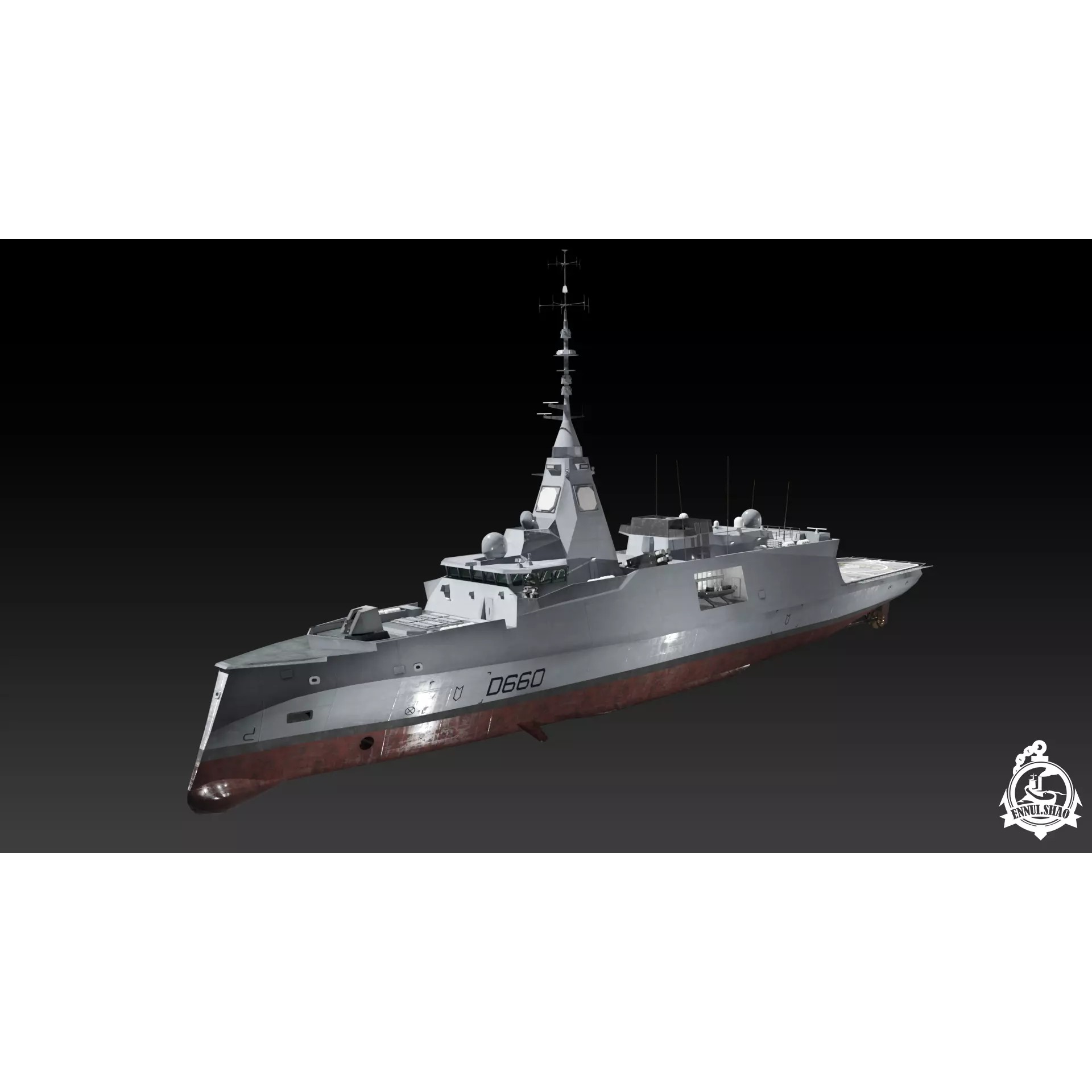 FDI Frigate FS Amiral Ronarc'h - Low-Poly Game-Ready 3D Model - View 2