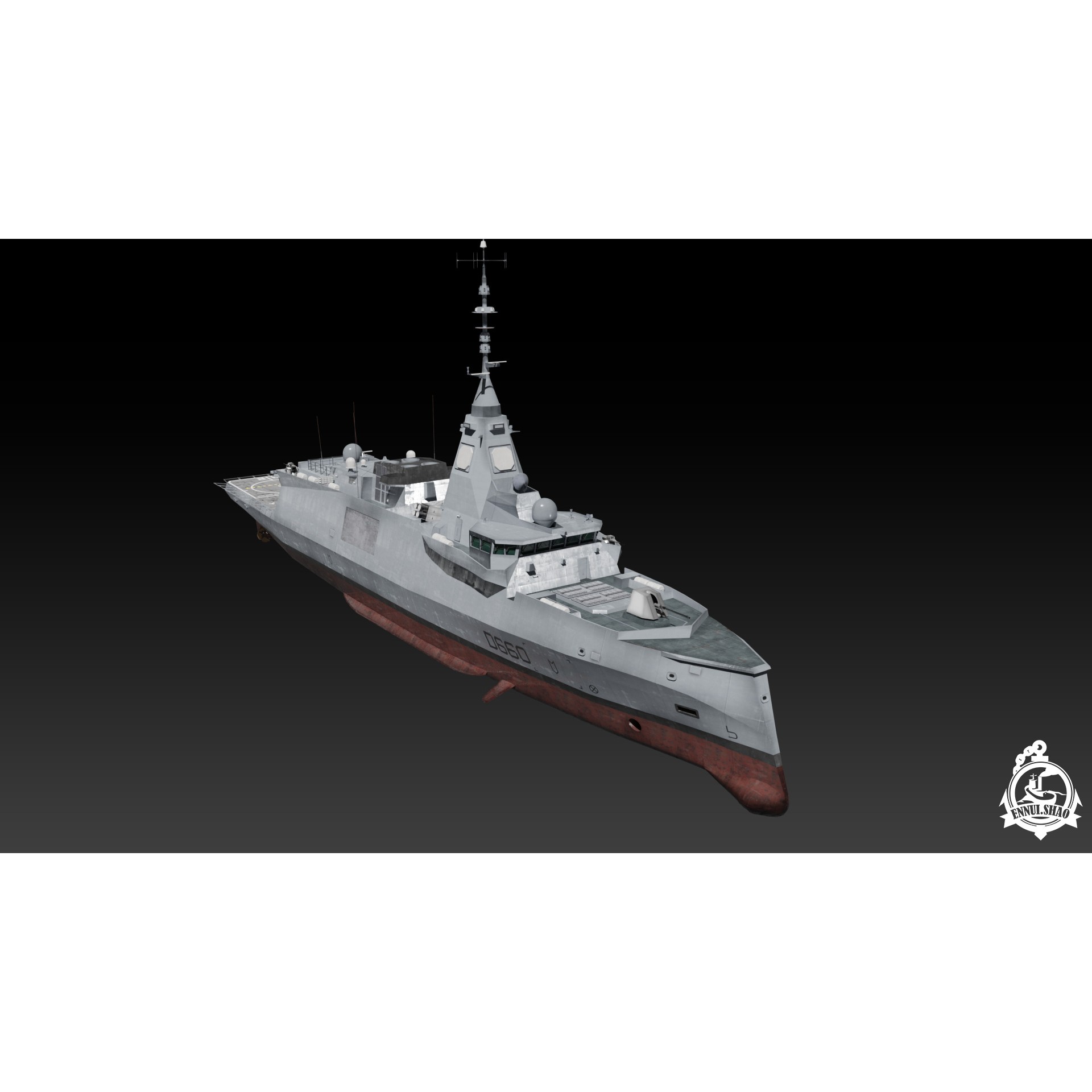 FDI Frigate FS Amiral Ronarc'h - Low-Poly Game-Ready 3D Model - View 3
