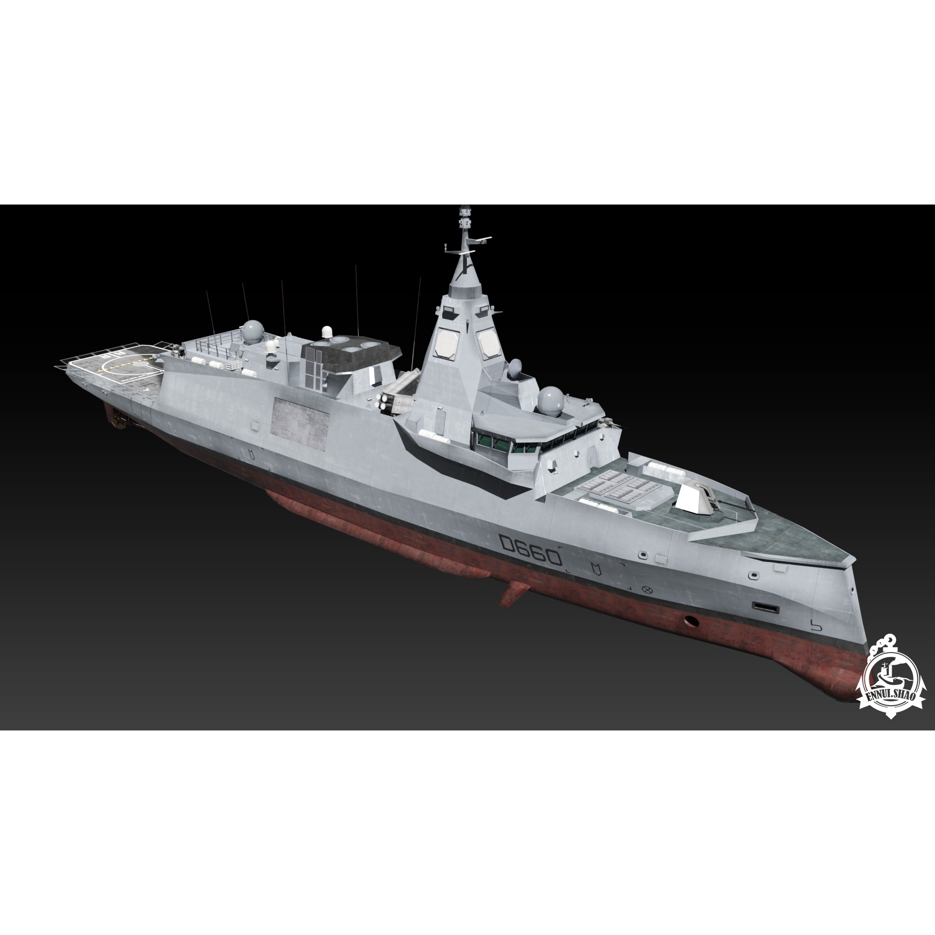 FDI Frigate FS Amiral Ronarc'h - Low-Poly Game-Ready 3D Model - View 5