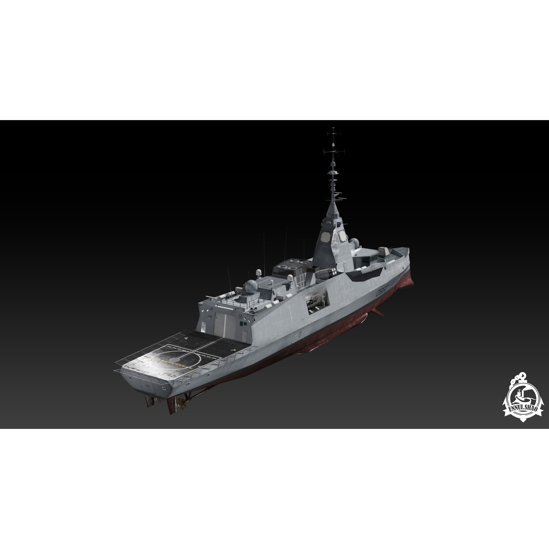 FDI Frigate FS Amiral Ronarc'h - Low-Poly Game-Ready 3D Model - View 8