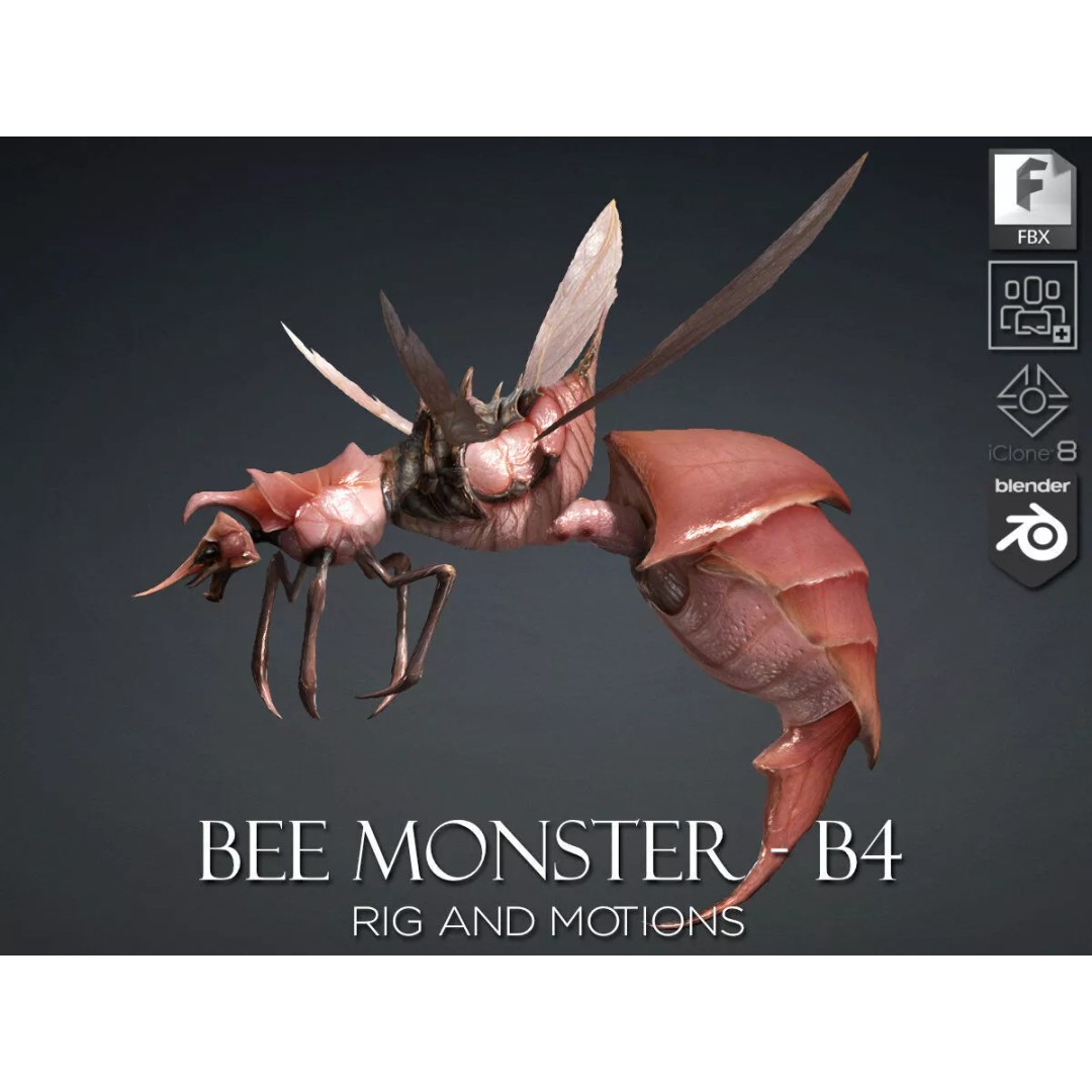 Bee Monster 3D Model – Low Poly Animated Insect, FBX, PBR - View 2