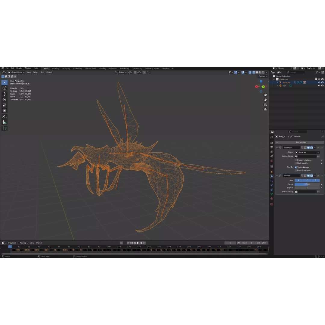 Bee Monster 3D Model – Low Poly Animated Insect, FBX, PBR - View 21
