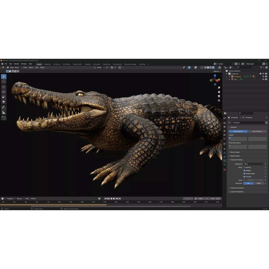 Crocodile 3D Model – Rigged Animation Asset, FBX, PBR Textures
