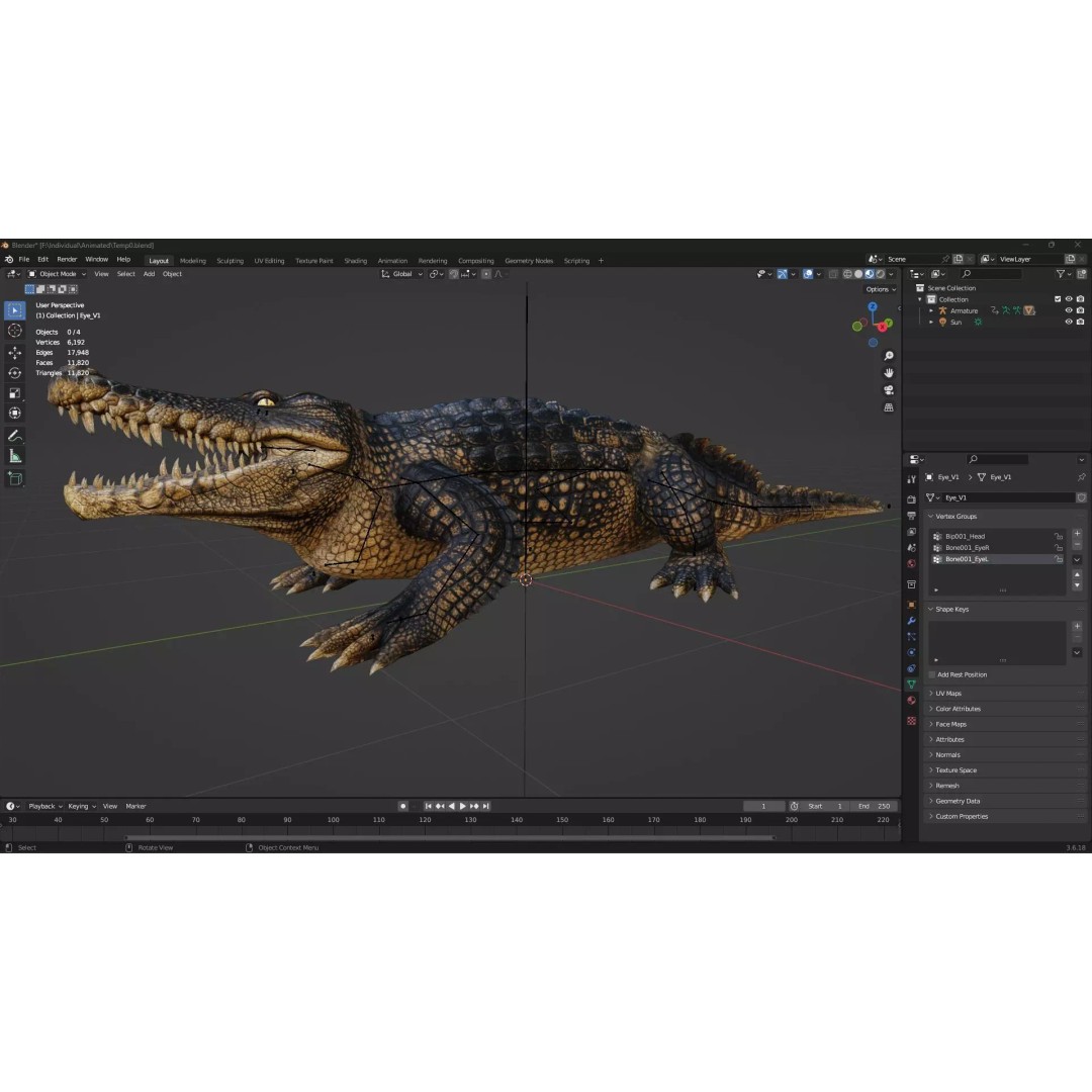 Crocodile 3D Model – Rigged Animation Asset, FBX, PBR Textures - View 20