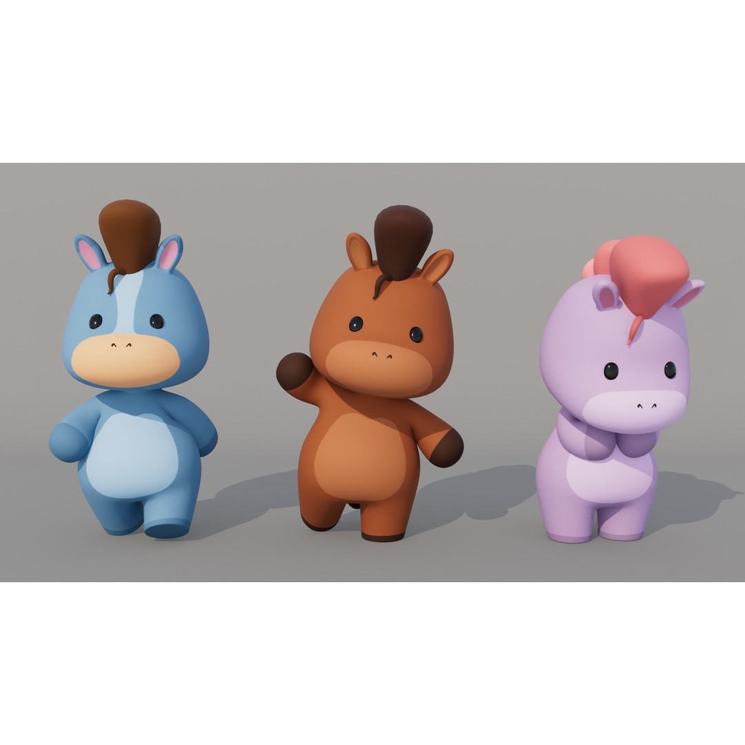 Cartoon Horse 3D Model – Rigged Low-Poly Game Asset, FBX, OBJ - View 3