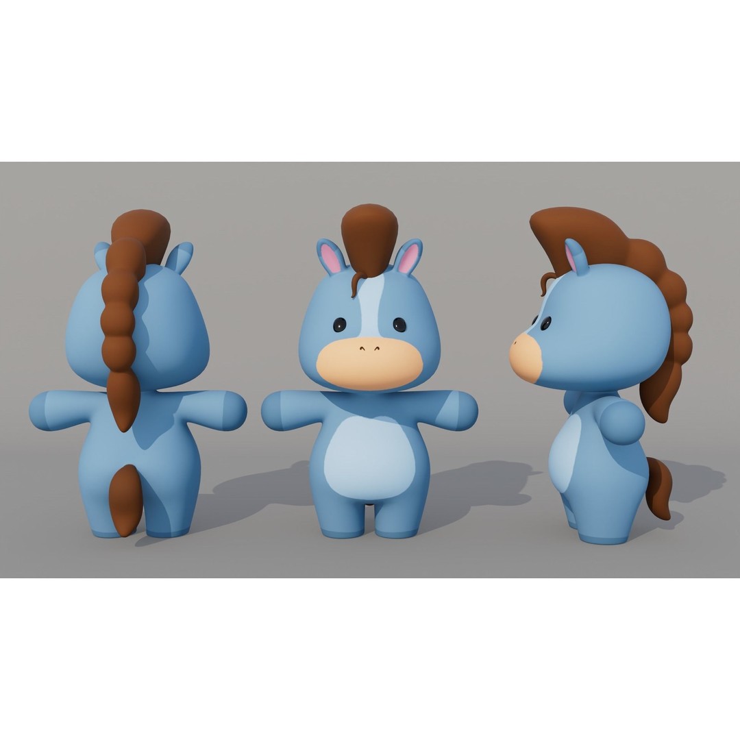 Cartoon Horse 3D Model – Rigged Low-Poly Game Asset, FBX, OBJ - View 4
