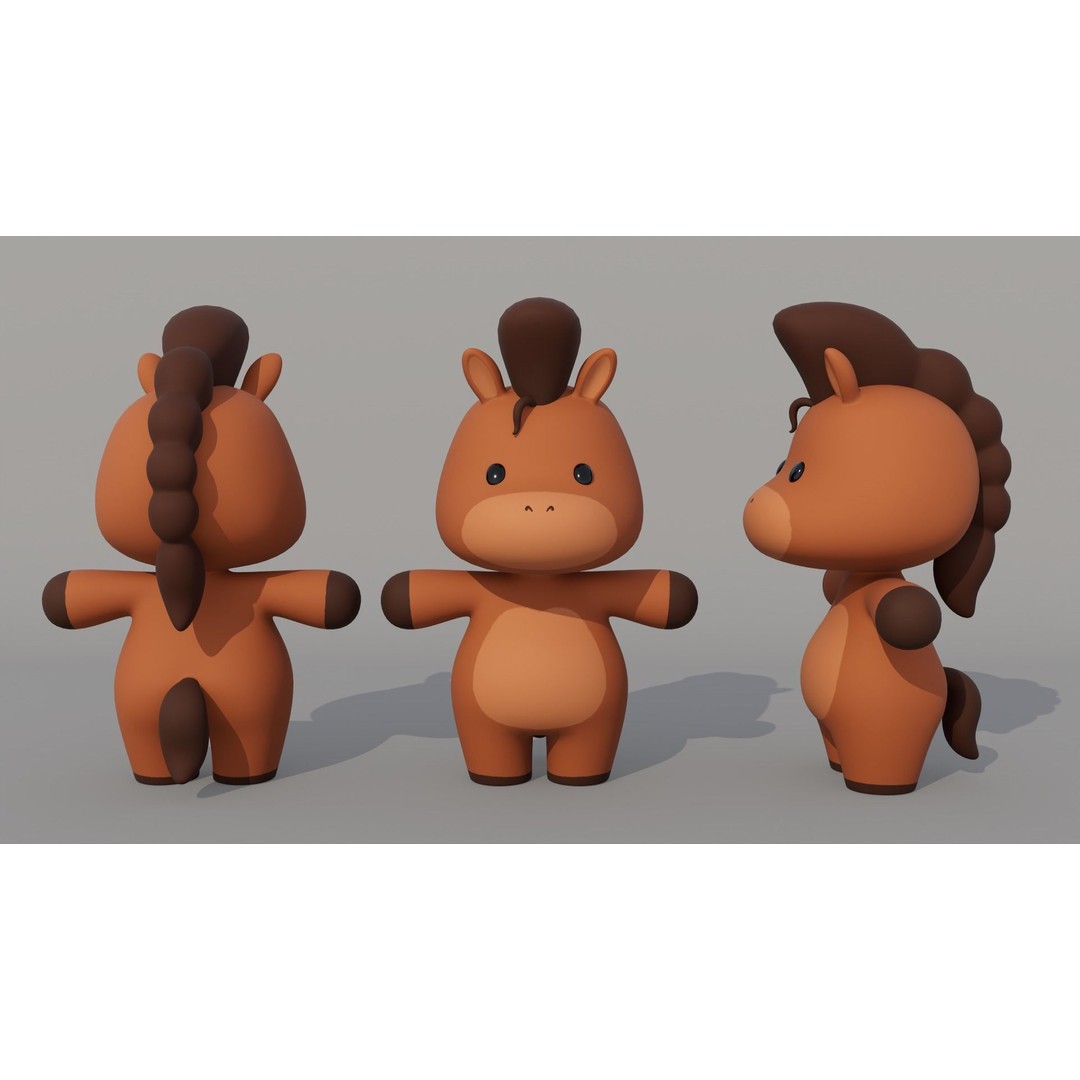 Cartoon Horse 3D Model – Rigged Low-Poly Game Asset, FBX, OBJ - View 5