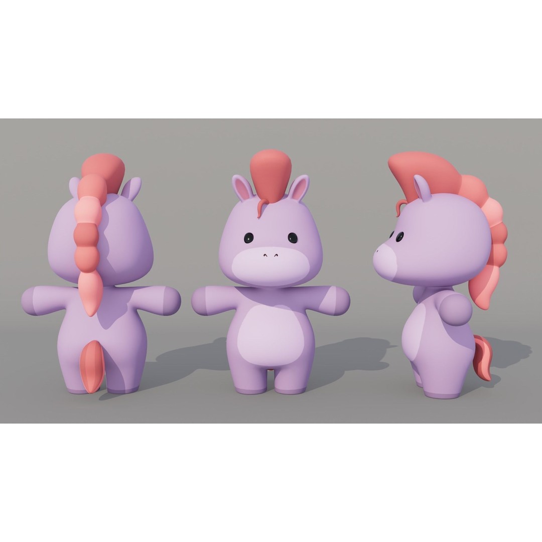 Cartoon Horse 3D Model – Rigged Low-Poly Game Asset, FBX, OBJ - View 6