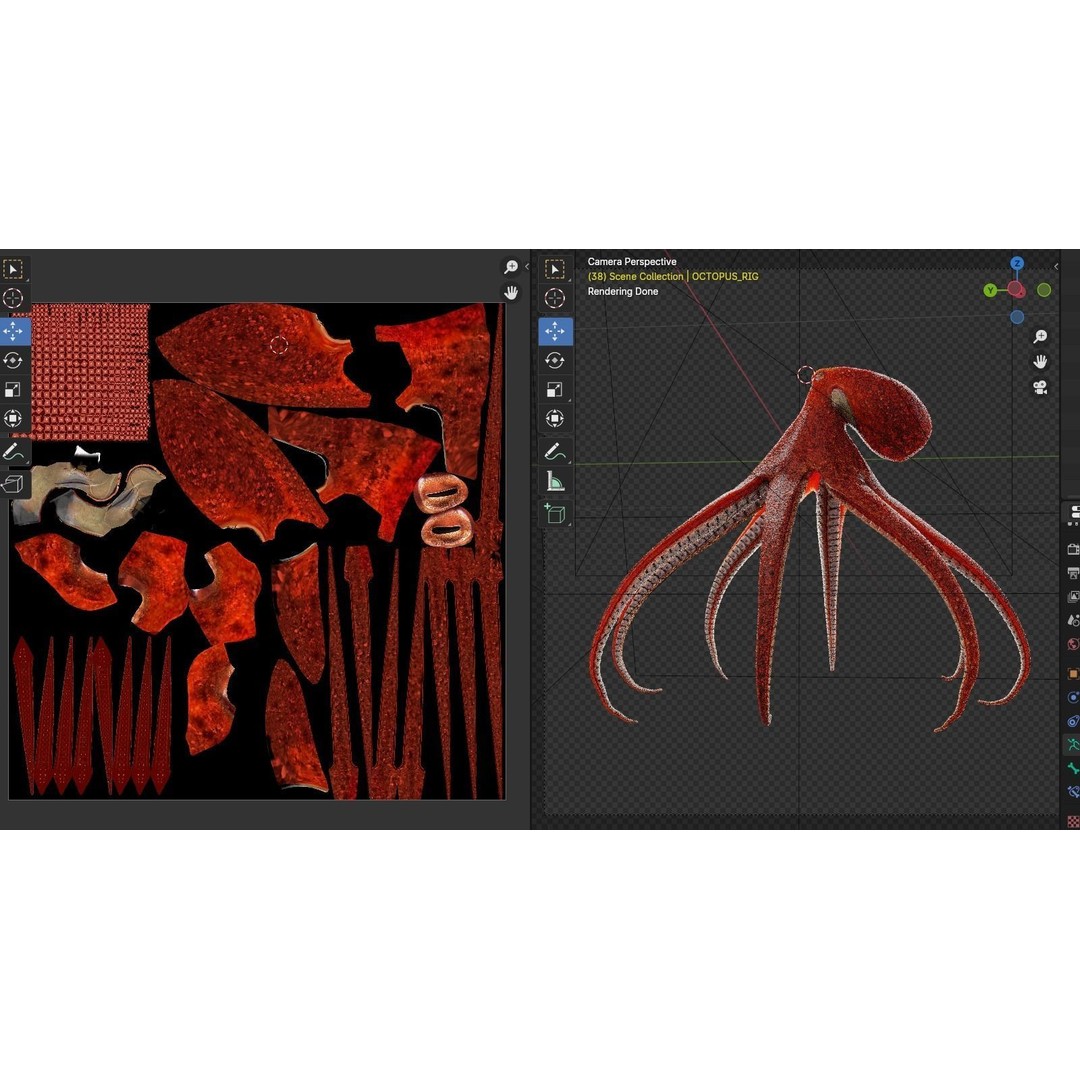 Animated Octopus 3D Model – Low Poly Game Ready Asset, FBX - View 10