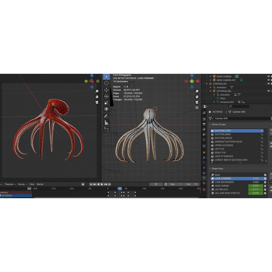 Animated Octopus 3D Model – Low Poly Game Ready Asset, FBX - View 11