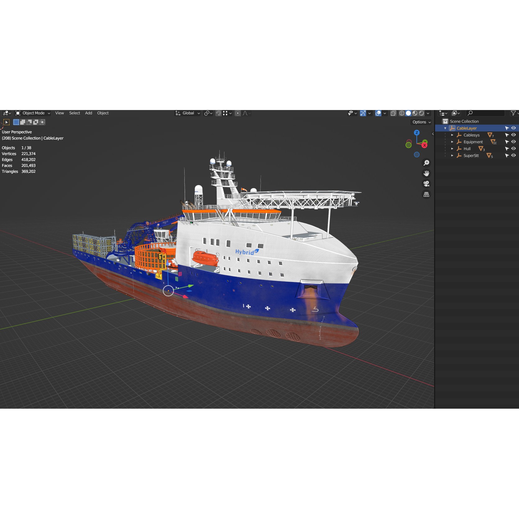 Cable Laying Vessel - Game-Ready 3D Model - View 23