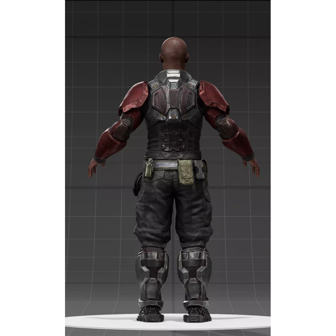 Sci-Fi Combat Armor 3D Model – Battle-Worn Tactical Outfit, FBX - View 10