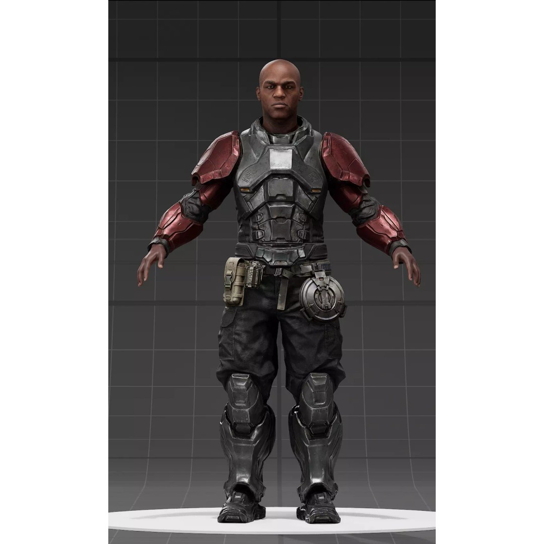 Sci-Fi Combat Armor 3D Model – Battle-Worn Tactical Outfit, FBX - View 12
