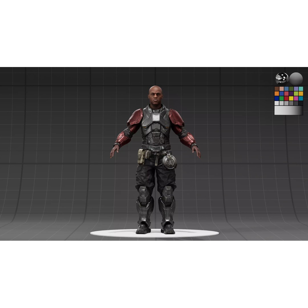 Sci-Fi Combat Armor 3D Model – Battle-Worn Tactical Outfit, FBX - View 13