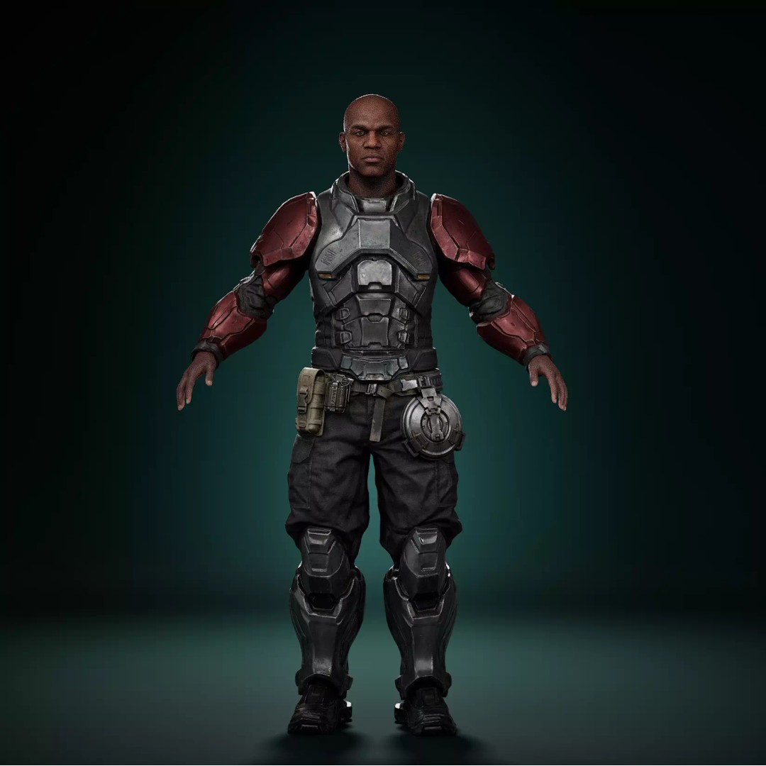 Sci-Fi Combat Armor 3D Model – Battle-Worn Tactical Outfit, FBX - View 15
