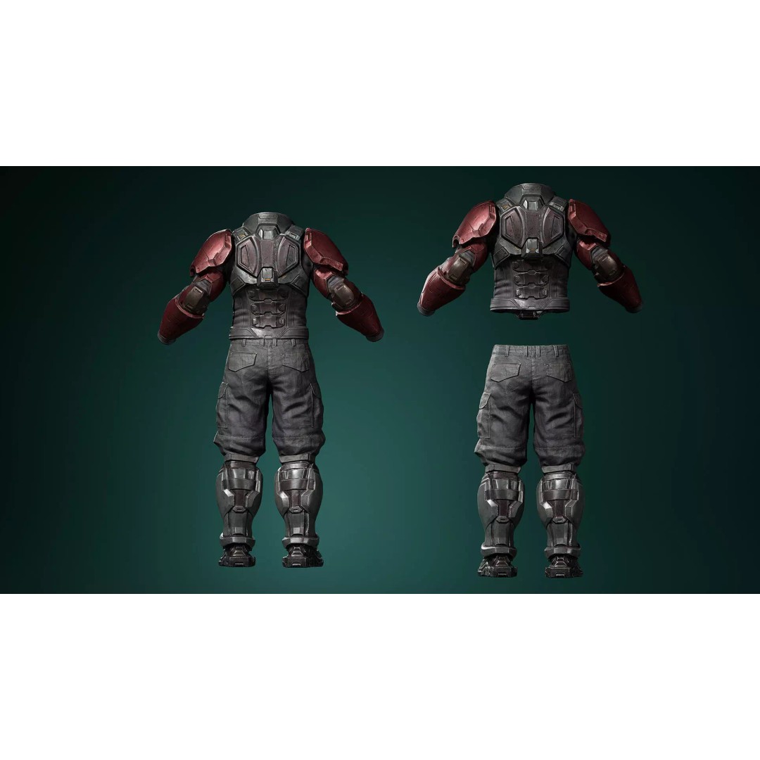 Sci-Fi Combat Armor 3D Model – Battle-Worn Tactical Outfit, FBX - View 3