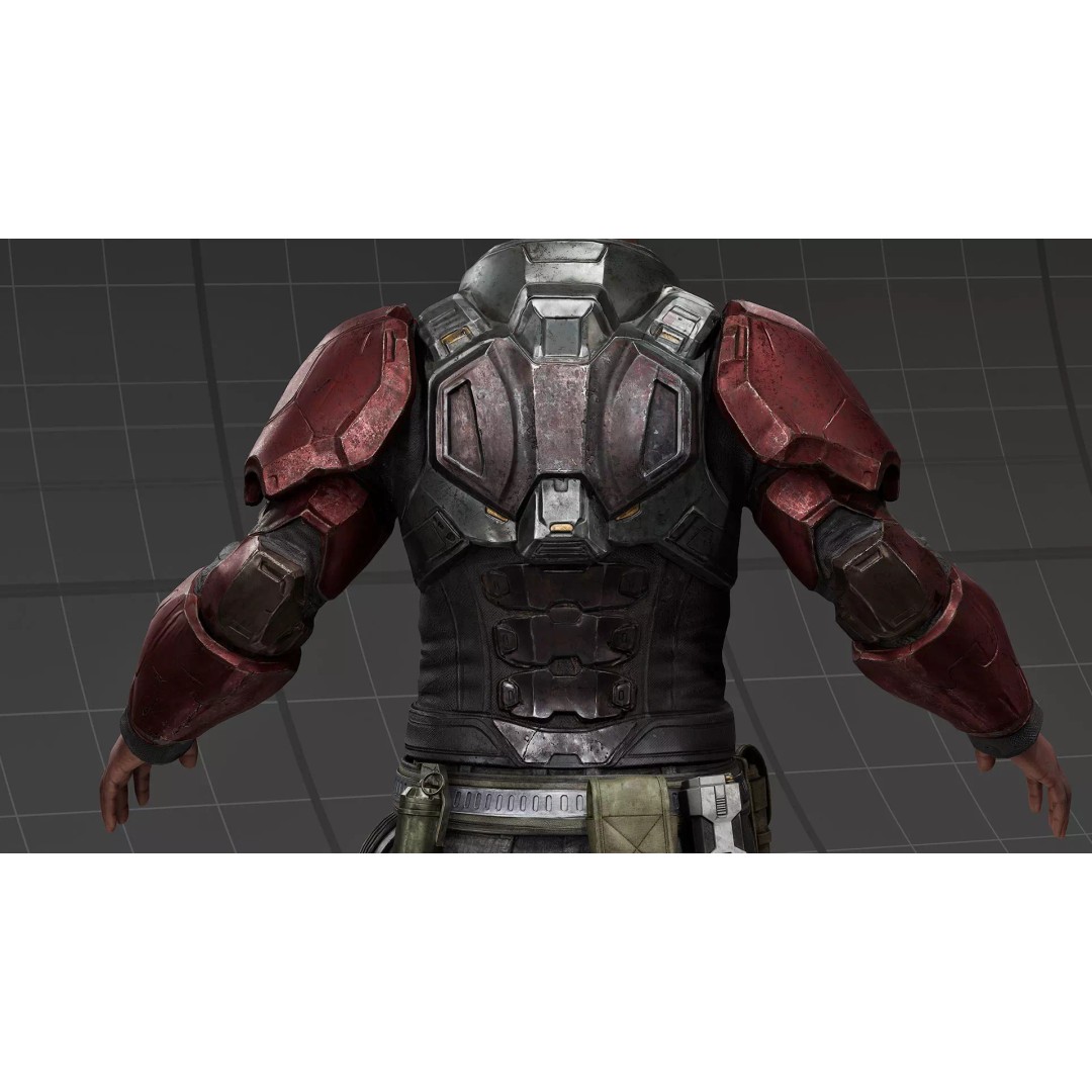 Sci-Fi Combat Armor 3D Model – Battle-Worn Tactical Outfit, FBX - View 4