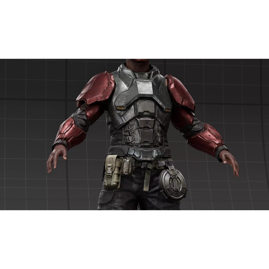 Sci-Fi Combat Armor 3D Model – Battle-Worn Tactical Outfit, FBX - View 5