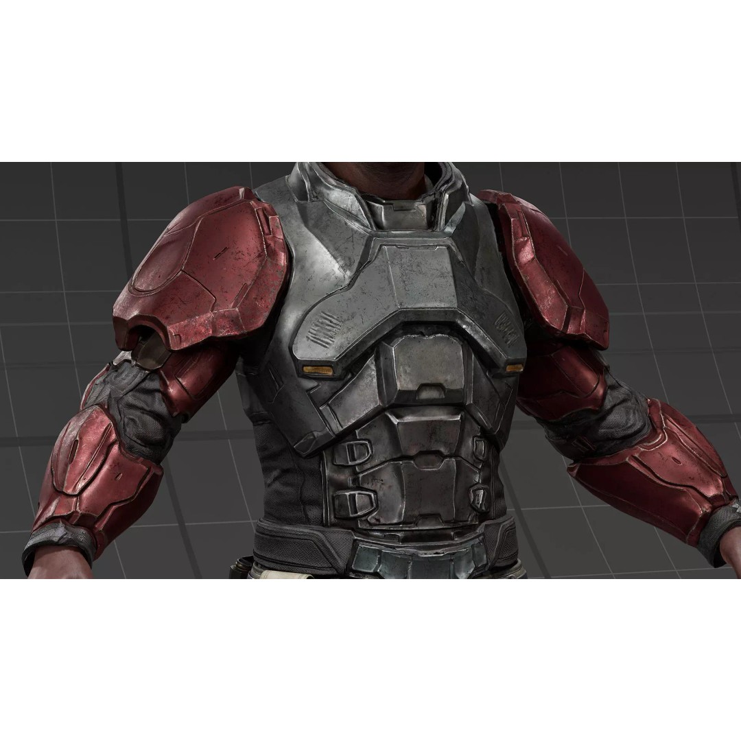 Sci-Fi Combat Armor 3D Model – Battle-Worn Tactical Outfit, FBX - View 7