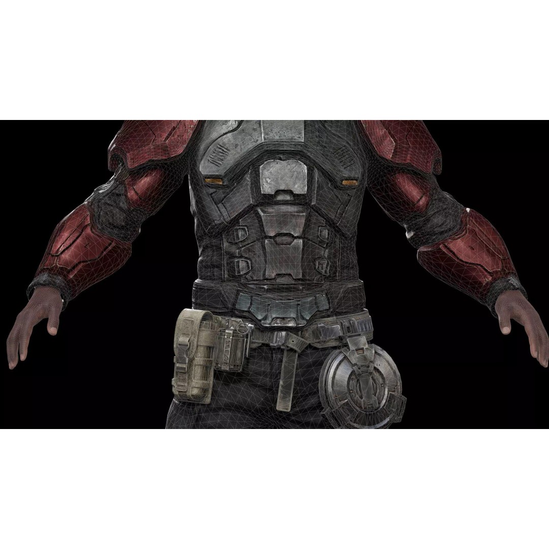 Sci-Fi Combat Armor 3D Model – Battle-Worn Tactical Outfit, FBX - View 8