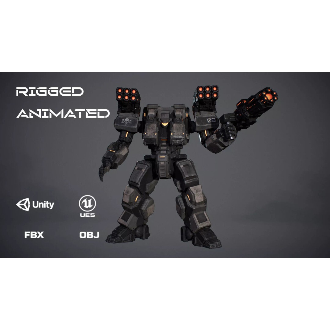 Heavy Mech 3D Model – Low Poly Game Ready Character, FBX - View 2