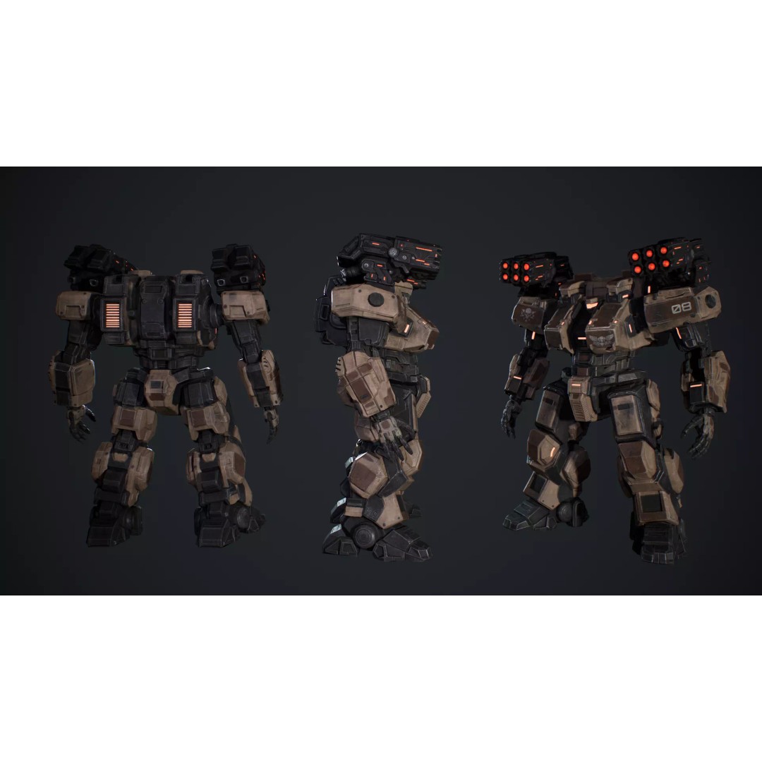 Heavy Mech 3D Model – Low Poly Game Ready Character, FBX - View 6