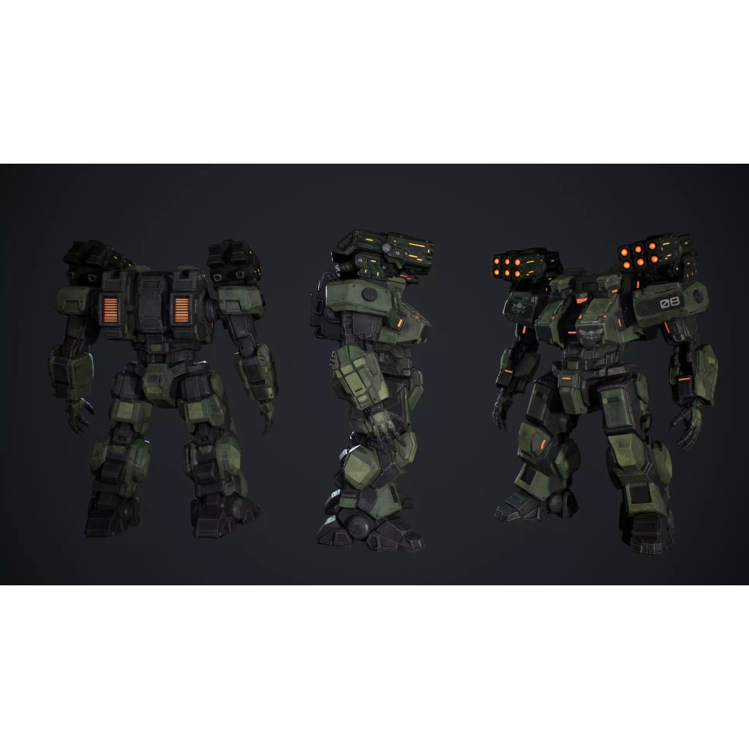 Heavy Mech 3D Model – Low Poly Game Ready Character, FBX - View 7