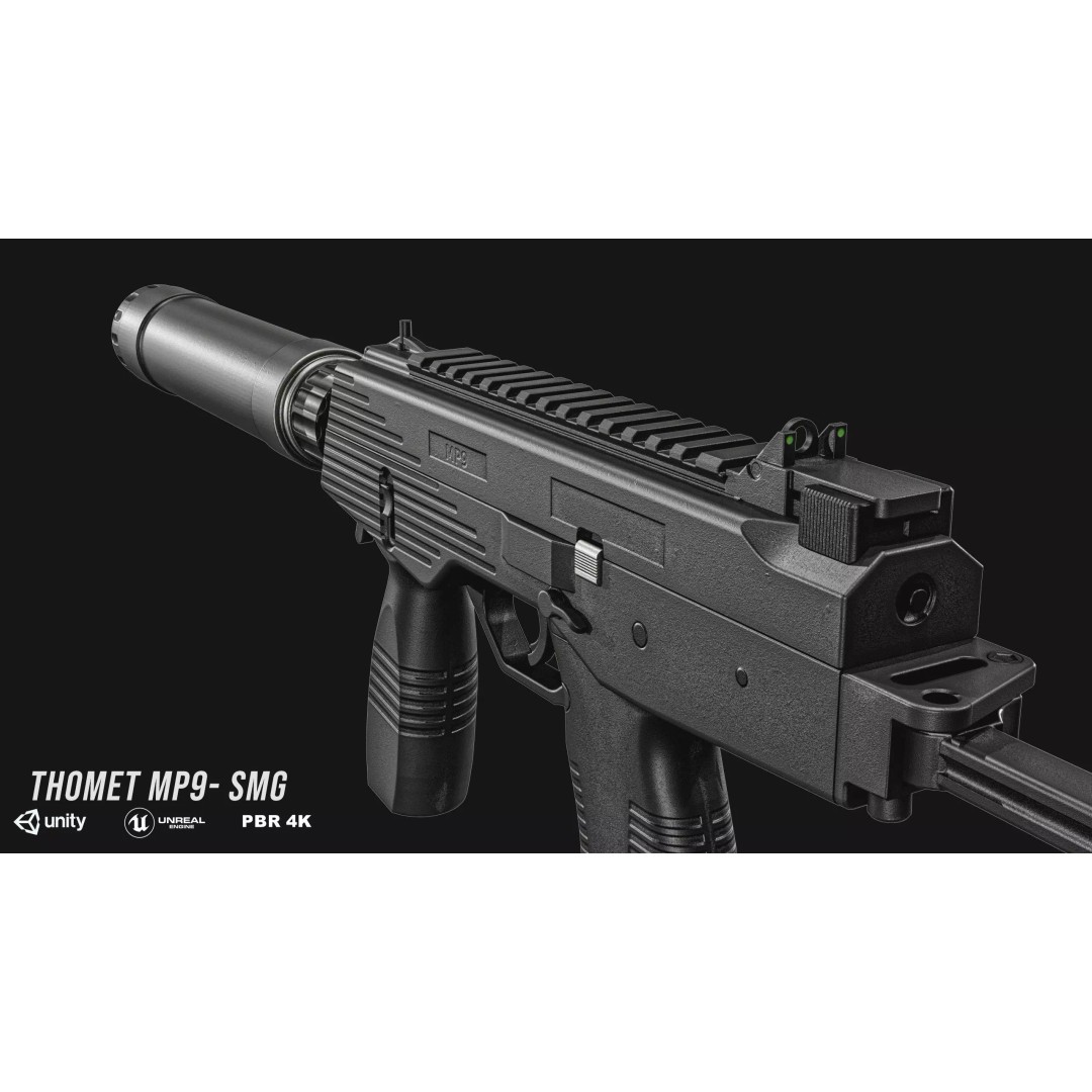 Thomet MP9 3D Model – Low Poly Submachine Gun, PBR Textures - View 2